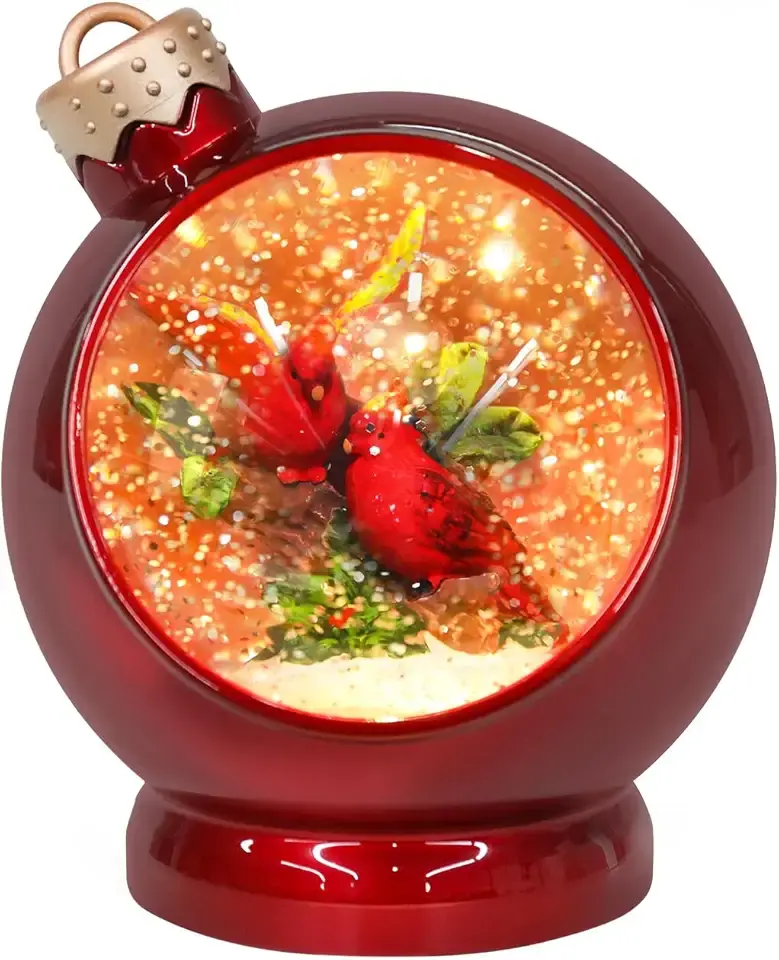 MUMTOP Christmas Snow Globe, Red Cardinals Snow Globe with Musical Battery Operated LED Lights Glittering Water Christmas Globe for Holiday Indoor Winter Church Home Tabletop Decor